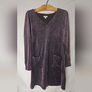 PureJill Velvet A-Line Shift Dress Plum Pockets Size M Holidays
